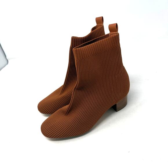 Joie Ribbed Knit Ankle Boots Brown Block Heel Size 8.5 - Picture 1 of 16
